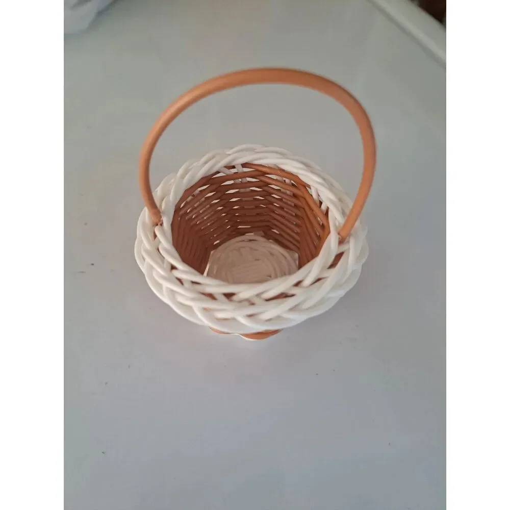 24 Lot Small Woven Basket with Handle - Brown and White For Crafts, Wedding
